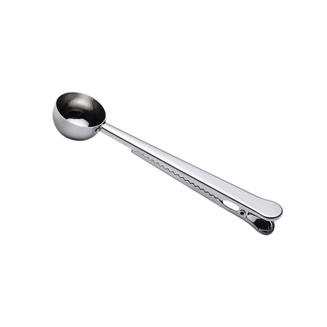 eTya 1PC Multifunction Stainless Steel Food Spoon Milk Tea Ground Coffee Scoops With Bag Clip Sealing Powder Drinkware Tools